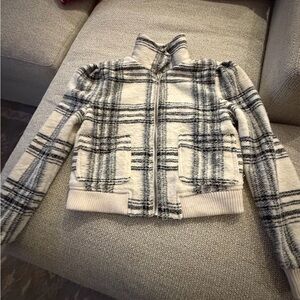 BB Dakota Gray and White Plaid Bomber Jacket